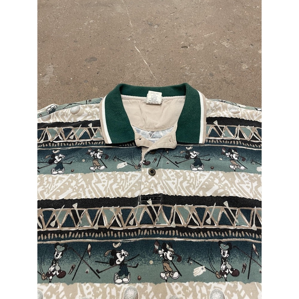 Vintage Disney Mickey Mouse Golf Polo Shirt Mens 2XL Green‎ Allover Print 90s - Picture 4 of 16
